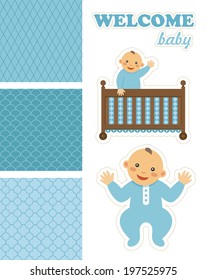 new born babies and patterns set design. vector illustration
