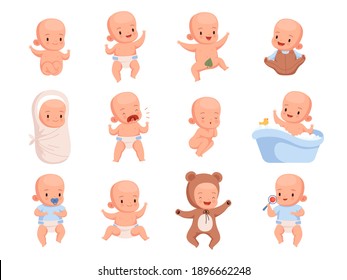 New born babies. Sleeping infant childrens smile cute little characters nowaday vector illustrations