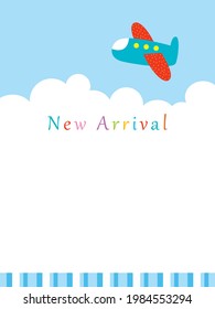 new born baby new arrival announcement card with airplane cartoon graphic vector