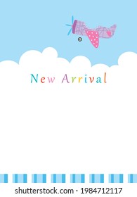 new born baby new arrival announcement card with airplane cartoon graphic vector