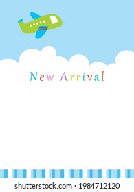 new born baby new arrival announcement card with airplane cartoon graphic vector