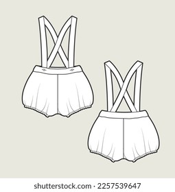 New born baby bloomer shorts bloomer flat sketch illustration