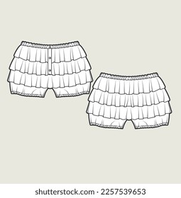 New born baby bloomer shorts bloomer flat sketch illustration