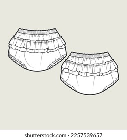 New born baby bloomer shorts bloomer flat sketch illustration