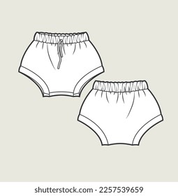 New born baby bloomer shorts bloomer flat sketch illustration