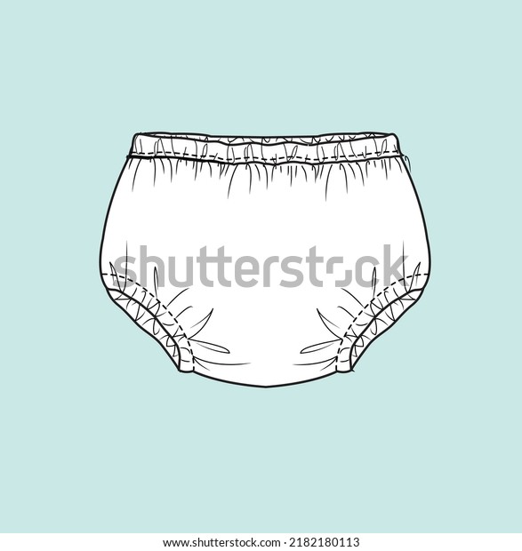 New born baby bloomer, shorts with frill\
flat sketch illustration