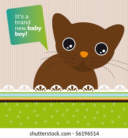 New born baby boy announcement card cover design with cat in vector