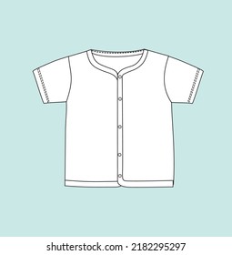 New born baby boy, girl tee shirt with front opening flat sketch illustration