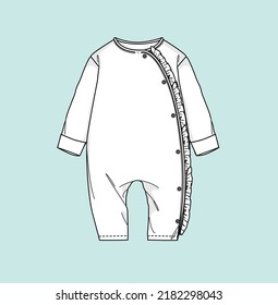 New born baby boy, girl romper bodysuit flat sketch illustration.