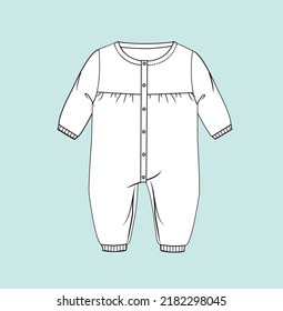 New born baby boy, girl romper bodysuit flat sketch illustration.