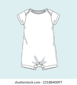 new born baby boy romper play suit flat sketch illustration, unisex bodysuit, onesie sketch, kids clothing sketch