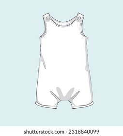 new born baby boy romper play suit flat sketch illustration, unisex bodysuit, onesie sketch, kids clothing sketch