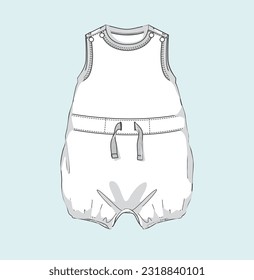 new born baby boy romper play suit flat sketch illustration, unisex bodysuit, onesie sketch, kids clothing sketch