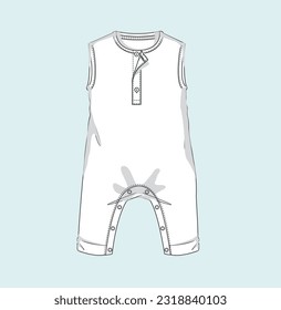 new born baby boy romper play suit flat sketch illustration, unisex bodysuit, onesie sketch, kids clothing sketch