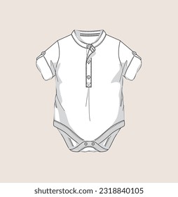 new born baby boy romper play suit flat sketch illustration, unisex bodysuit, onesie sketch, kids clothing sketch