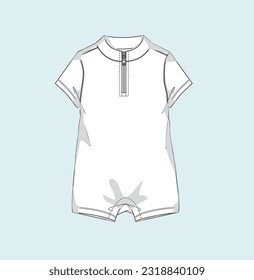 new born baby boy romper play suit flat sketch illustration, unisex bodysuit, onesie sketch, kids clothing sketch