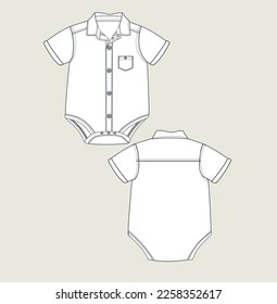 new born baby boy shirt style romper, party wear romper flat sketch illustration