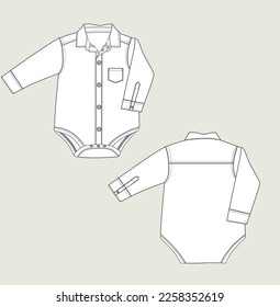 new born baby boy shirt style romper, party wear romper flat sketch illustration