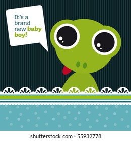 New born baby girl card design with frog in vector