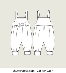 new born baby girl romper with bow detail flat sketch illustration