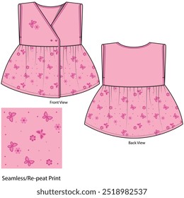 New Born Baby Girls Dress Design with Floral and Butterfly Print