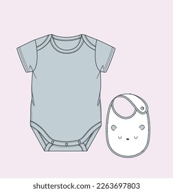 new born baby infant bodysuit onesie, romper with footie, footie romper flat sketch illustration