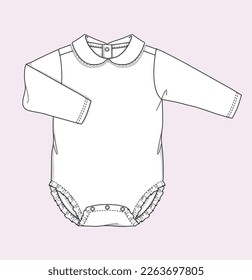 new born baby infant bodysuit onesie, romper with footie, footie romper flat sketch illustration