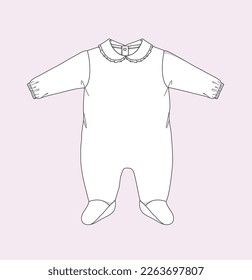 new born baby infant bodysuit onesie, romper with footie, footie romper flat sketch illustration