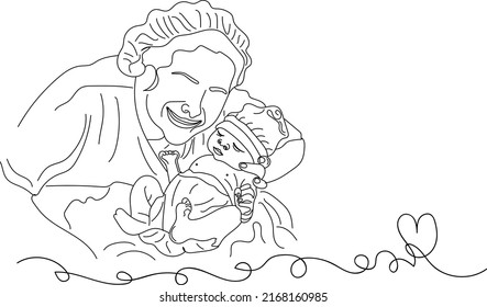 New born baby logo, kid vector, sketch drawing nurse holding new born baby in her hand to showing his mother, baby silhouette