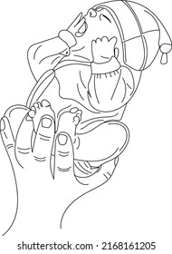 New born baby logo, kid vector, sketch drawing of father's hand holding new born baby, kid drawing silhouette