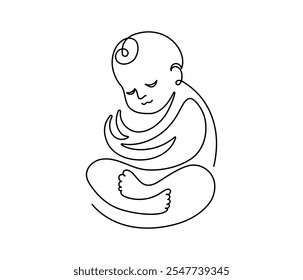 New born baby in one continuous line drawing. Prenatal or reproductive clinic symbol and pregnancy brochure in simple linear style. Logo surrogacy agency editable stroke. Doodle vector illustration