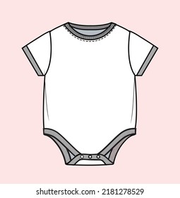 New born baby Onesie bodysuit flat sketch illustration.