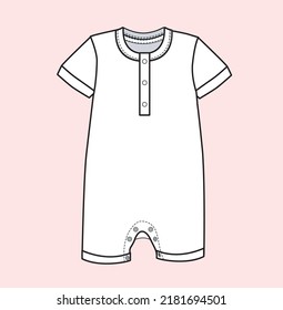 New born baby romper half sleeve, sleeveless with placket flat sketch illustration