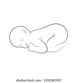 new born baby is sleeping line drawing outlline vector illustration EPS10