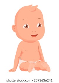 New born baby. Toddler with gentle smile on its face. Cute newborn infant. Vector cartoon illustration isolated on white background