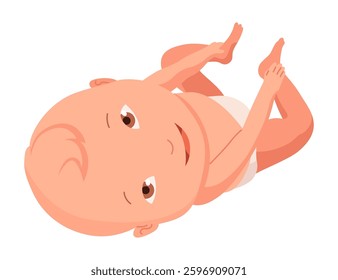 New born baby. Toddler with gentle smile on its face. Cute newborn infant. Vector cartoon illustration isolated on white background