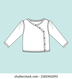 New born baby top with front opening short sleeve sleeve less flat sketch illustration