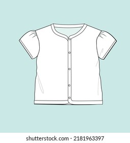 New born baby top with front opening short sleeve sleeve less flat sketch illustration