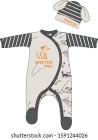 New born baby wear apparel clothes set body sleep pajamas suit dress vector design template 