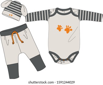 New born baby wear apparel clothes set body sleep pajamas suit dress vector design template 