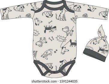 New born baby wear apparel clothes set body sleep pajamas suit dress vector design template 