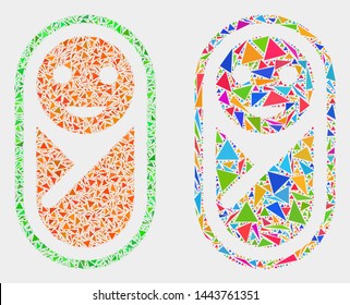 New born collage icon of triangle items which have various sizes and shapes and colors. Geometric abstract vector illustration of new born.
