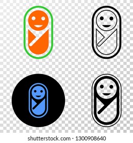 New born EPS vector pictogram with contour, black and colored versions. Illustration style is flat iconic symbol on chess transparent background.