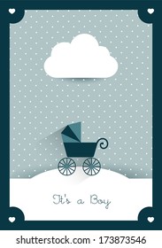New born invitation vintage card template. Retro buggy concept. Vector illustration.