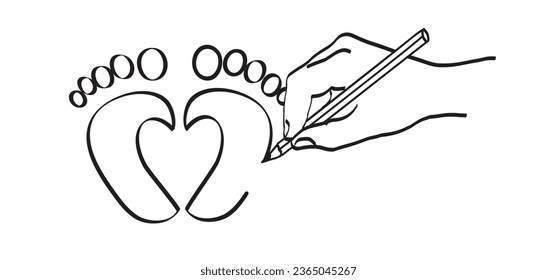 New born, pregnant or coming soon footprints shoes and shoe sole. Kids or baby feet and foot steps Fun vector footsteps icon for print. Love heart blue boy or pink girl sign