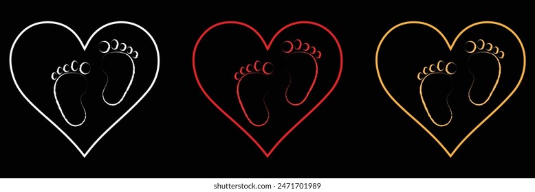 New born, pregnant or coming soon footprints shoes and shoe sole. Kids or baby feet and foot steps Fun vector footsteps icon for print. Love heart blue boy or pink girl sign