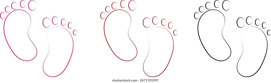 New born, pregnant or coming soon footprints shoes and shoe sole. Kids or baby feet and foot steps Fun vector footsteps icon for print. Love heart blue boy or pink girl sign