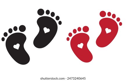 New born, pregnant or coming soon footprints shoes and shoe sole. Kids or baby feet and foot steps. Fun vector footsteps icon for print. Slogan Love heart blue boy or pink girl sign