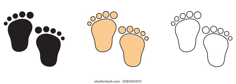 New born, pregnant or coming soon footprints shoes and shoe sole. Kids or baby feet and foot steps Fun vector footsteps icon for print. 1176