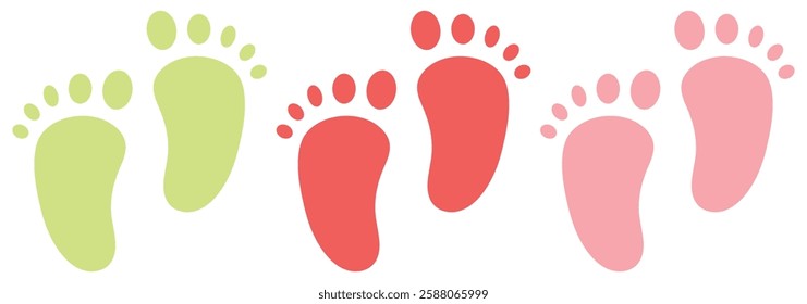 New born, pregnant or coming soon footprints shoes and shoe sole. Kids or baby feet and foot steps Fun vector footsteps icon for print. Love heart blue boy or pink girl sign eps 10